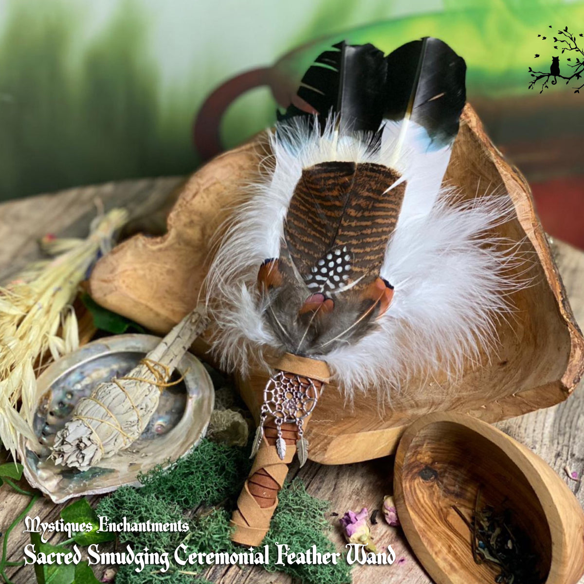 Idun Smudge sold Wand - Norse Goddess of Spring - Handmade smudge wand with Pheasant feathers